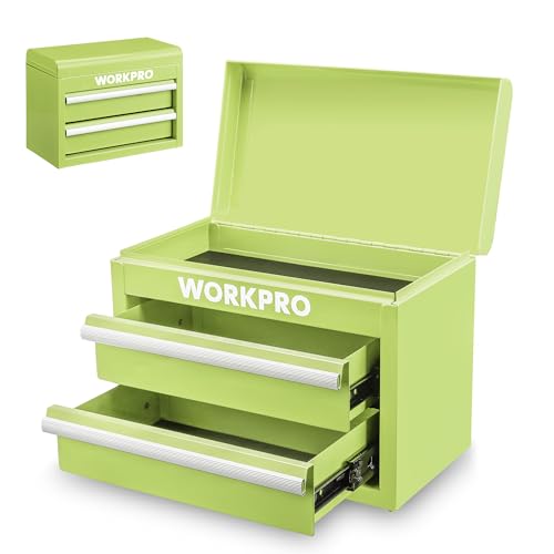 WORKPRO Metal Mini Tool Box, Top Tool Chest containing Two Drawers with Ball Bearing Slides, PVC Drawer Liners and PP Feet Pads, Durable Cold Rolled Steel Small Toolbox for Multi-Purpose Sto