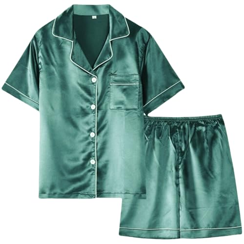 Matching Pyjamas For Couples, Ice Silk Summer Lightweight Breathable Loose Home Clothing for Sleeping (B-Women,Large)