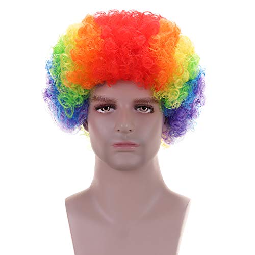 Image of FREE BEAUTY Fluffy Afro Synthetic Clown Wig for Men Women Cosplay Anime Party Christmas Halloween Fancy Funny Wigs (Rainbow)