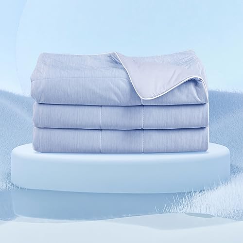 ACUSHLA Double-Sided Cooling Blanket for Hot Sleepers - Lightweight Ultra-Soft Breathable Fluffy Summer Comforter for Hot Flashes Arc-Chill Quilt, 60''X79'' Ice Blue