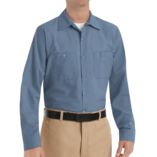 Image of Red Kap Men's Long Sleeve Industrial Work Shirt | Moisture Wicking Button Up, Wrinkle Resistance Fights Fading & Stains