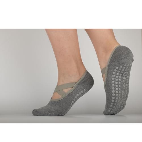 Pilates Socks with Grips for Womens Athletic Gym Yoga Barre Dance Non Slip Skid Socks for Women with Crossed Strap2