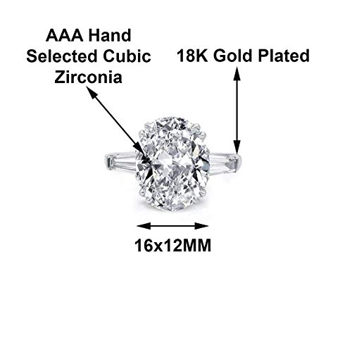 Savlano 18K Gold Plated Oval Cut Cubic Zirconia 3 Stone Wedding Engagement Women Statement Ring Comes Gift Box2