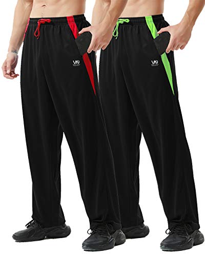 ZEROWELL Men’s Atheltic Pants with Zipper Pockets Open Bottom Lightweight Sweatpants, for Workout, Running, Gym, Training (1224-Black, 0226-Black M)