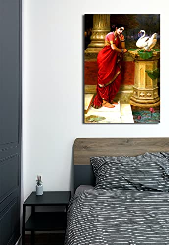 Image of Sikhash Raja Ravi Varma Classic Printing Art /Famous Hamsa Damayanti Art, Unframed Wall Art for Living Room, Home, Office, 320 GSM Fabric Wall Decor, (Multicolor, 23x15 inches)