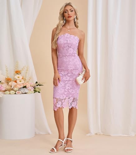 Image of Cololura Women Elegant Floral Lace Sexy Off Shoulder Evening Gown Party Cocktail Bodycon Midi Dress