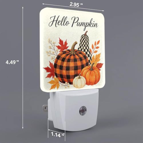 Image of Pumpkins Autumn Leaves Fall LED Plug-in Night Light 2-Pack, Auto Sensor Nightlights Set of 2