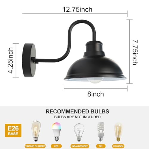 Image of Gooseneck Barn Light Outdoor Wall Lights 8 inch Exterior Lighting Fixtures | Anti-Rust Waterproof Farmhouse Industrial Vintage Wall-Mount Matte Black for Porch /Patio Garage /Yard ETL Listed