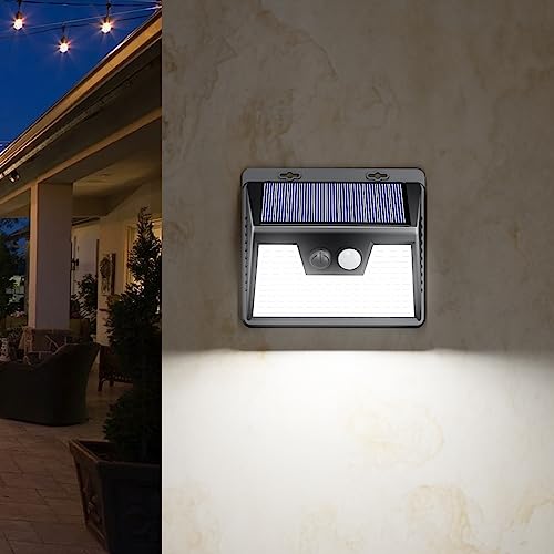 Image of Peasur Solar Lights Outdoor Waterproof, 4 Pack 140LED Motion Sensor Light, 3 Modes Solar Powered Fence Security Lights for Patio Step Deck House Outside(Cool White)