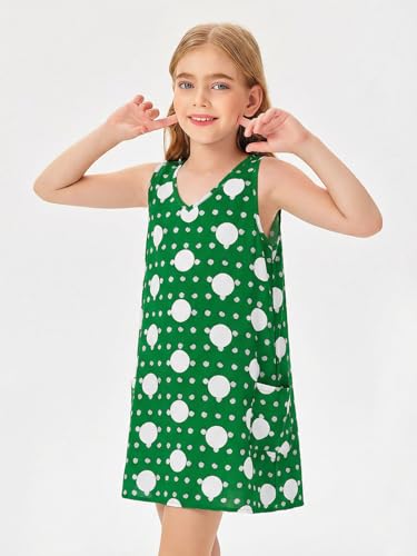 Image of Batermoon Girls Swim Cover Up V Neck Swiss Polka Dot Summer Beach Dress | Kids Cover-Ups, Sleeveless Vacation Swimwuits, Boho Cute Dresses with Pockets 4-14 Years