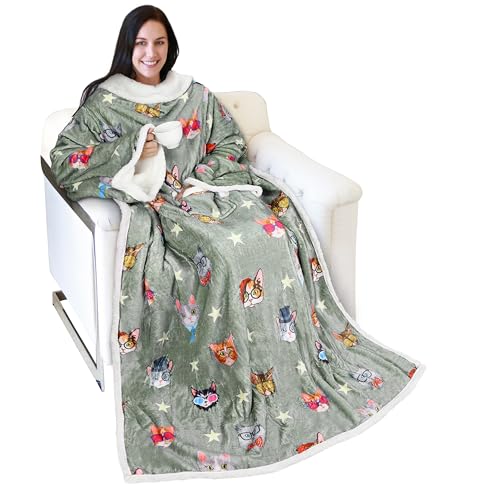 Image of Catalonia Sherpa Wearable Blanket with Sleeves and Pocket for Adults
