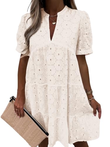 Imily Bela Womens Summer Lace Dresses Eyelet Casual Flowy Babydoll Swing Short Sleeve...