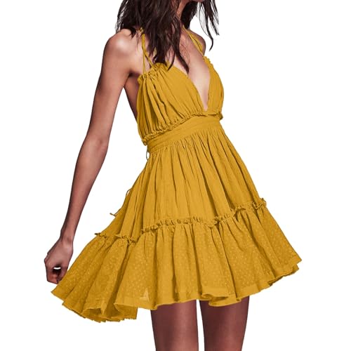 Mini robe d'été décontractée col v profond pour look de vacances