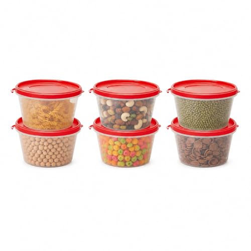 Image of Cutting EDGE Nesterware 750ml Stackable Container (Set of 6, Light Red) | BPA-free plastic, stackable design, leak-proof, kitchen storage, pantry, fridge, meal prep, reusable, travel use