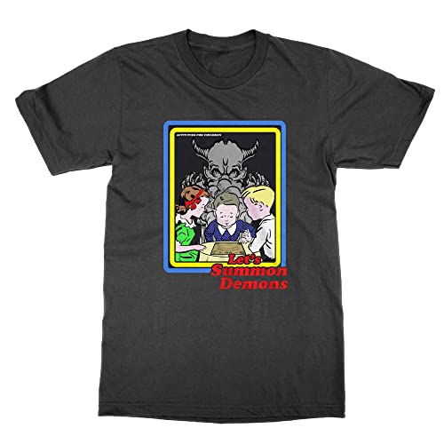 T-shirt rétro Let's Summon Demons noir taille L vêtement vintage humour pour homme et femme