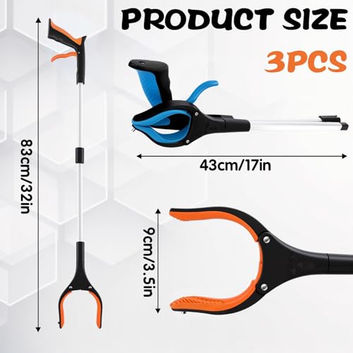 3 Pack Grabber Reacher Tool for Seniors, 32\" Foldable Reacher Grabber Pickup Tool with 360° Rotating Jaw & Magnetic Tip, Lightweight Trash Picker Upper Grabbers for Garden Nabber, Litter Picker