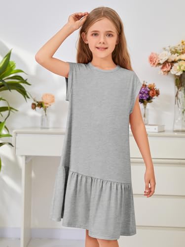 ZDC Girls Cap Sleeve Spring Summer Dress Kid Casual Ruffle Beach Midi Crewneck Loose Dresses 5-14 Years - Image 6