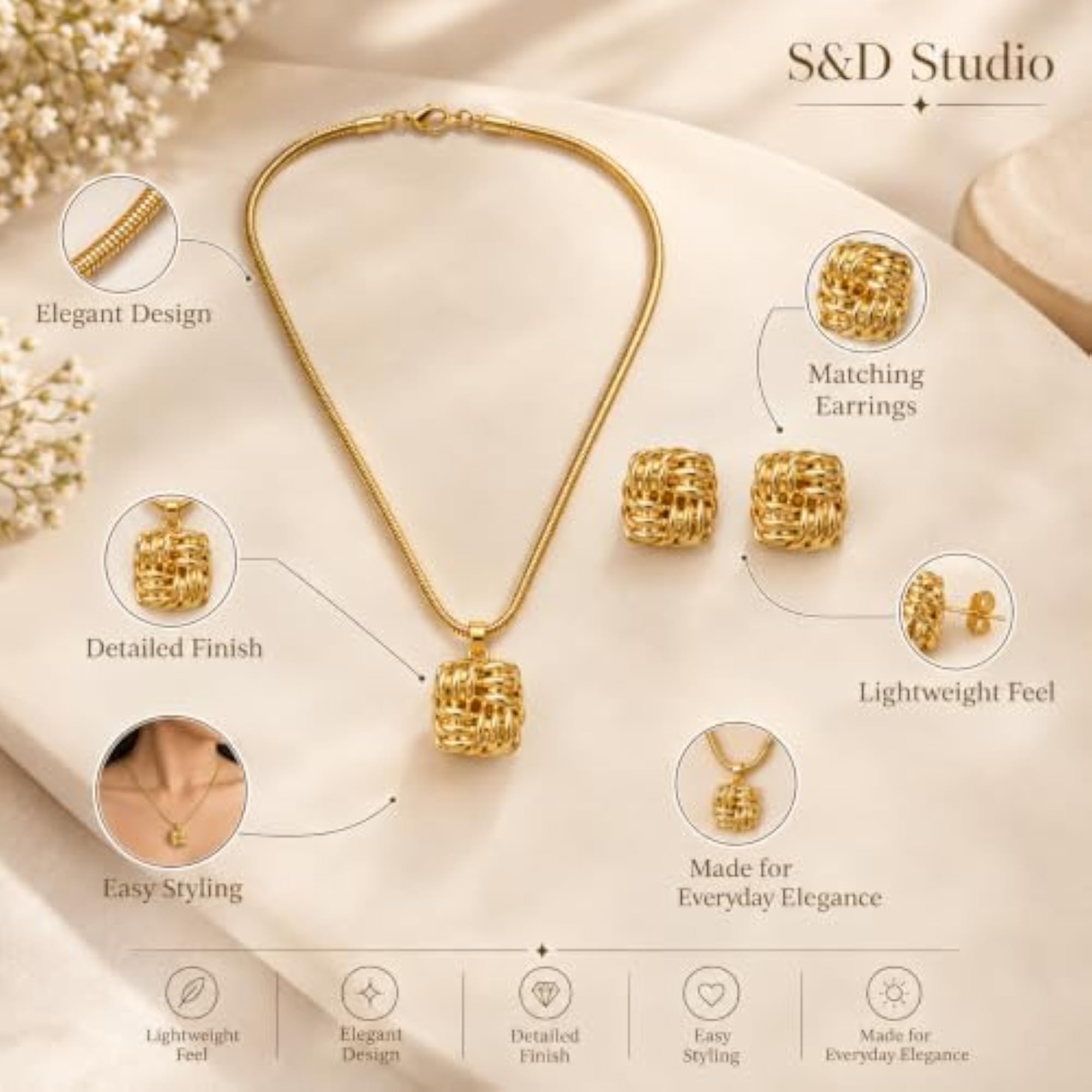 Plated Clover Necklace, Stylish Stainless Steel Design