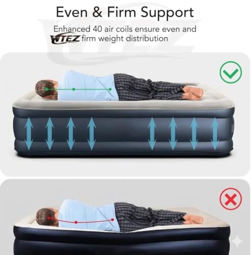 Image of Inflatable Air Bed for Camping & Travel, Queen Size 18 Inch Double Height Air Mattress for Home & Guest Use with Electric Pump & Pillows