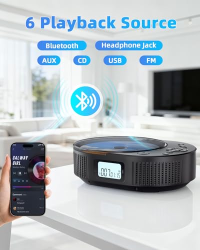 Image of Portable CD Player，CD Player with Speaker Remote Control，Support FM Radio，Black