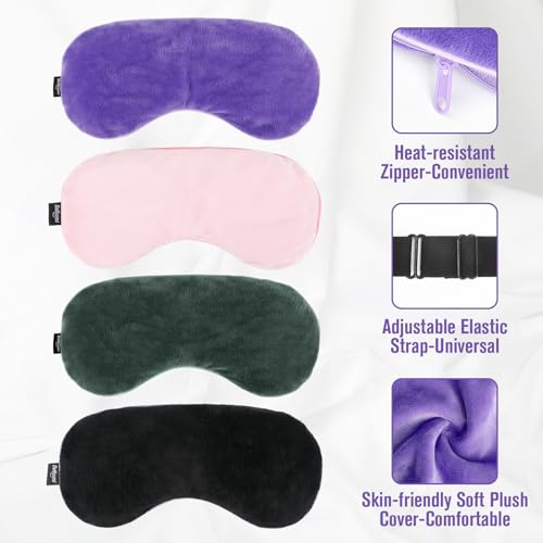 BeHoomi Heated Eye Mask Warm Compress for Eyes, Soothing Weighted Eye Mask for Sleeping, Microwave Moist Heating Pad Hot Compress for Eyes Relaxation, Reusable Sleep Mask for Home, Office (Purple)