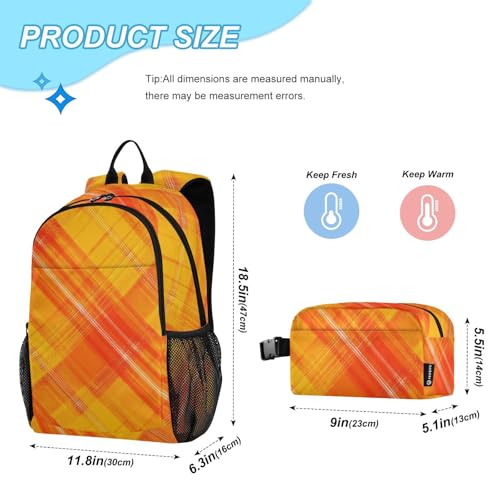 susiyo 2 in 1 Backpack Set with Insulated Lunch Bag Orange Plaid Pattern School Bags for Kids Travel School Backpack Set for Boys Girls Teens adult2