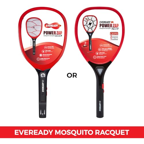 Image of Eveready PowerZap Pro Mosquito Racquet with LED Light & Large Mesh Area, Powered by 500mAh Li-Ion Battery, Kills up to 5000 Mosquitoes & Flies on a Single Charge, Shock-Resistant,12-Months Warranty