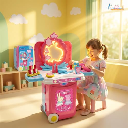 Image of Peppa Pig Dressing Set & Makeup Trolley Kit for Girls, 15 Pcs Pretend Play Beauty Set with Music & Lights, Educational Role Play Toy - Learning Game -Birthday Gift for Kids 3+ Years (Pink)