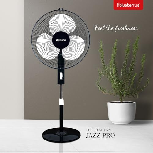 Image of Blueberry's High-Speed Oscillating Pedestal Fan, 3-Adjustable Fan Speeds, Rust Resistant Body, Adjustable Length, RPM 2200, 400-mm Sweep Length (White)