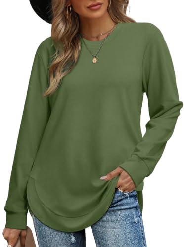 Image of OFEEFAN Womens Sweatshirt Crewneck Long Sleeve Shirts High Low Tops Curved Hem