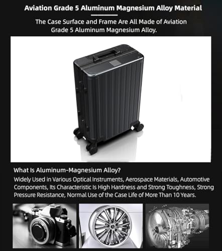 28 inch All Metal Carry On Luggage With Spinner Wheels, All Aluminum Alloy Hardshell Carry On Suitcase With Lock, Zipperless Hardside Luggage All Metal Rolling Suitcase For Travels, Business (Black)3