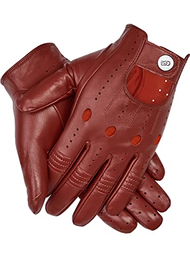 GSG Men Genuine Leather Gloves Burgundy Red Unlined Biking Touchscreen Driving Gloves Medium Palm Hole