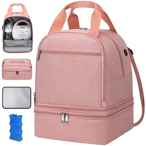 OCKLILY Pump Bag, Breast Pump Carrying Bags with Ice Pack & Waterproof Mat, Breast Pump Bag Compatible with Spectra S1 S2, Pumping Bags Milk Bottle Cooler for Work Travel Camping, Pink Cover