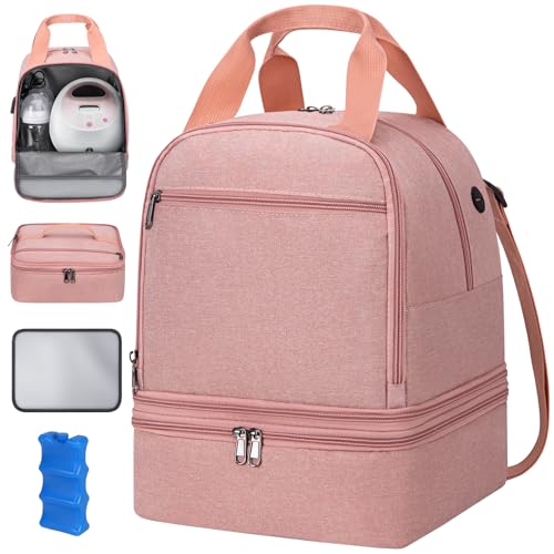 Image of OCKLILY Pump Bag, Breast Pump Carrying Bags with Ice Pack & Waterproof Mat, Breast Pump Bag Compatible with Spectra S1 S2, Pumping Bags Milk Bottle Cooler for Work Travel Camping, Pink
