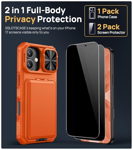 Image of SSLOTSCASE for iPhone 17 Case with 2X Privacy Screen Protector, Orange