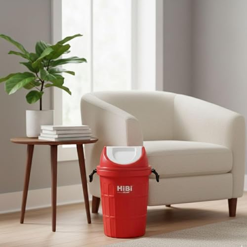 Image of HiBi 75 Litre Dustbin - Large Outdoor Waste Bin | Heavy Duty Garbage Container | Durable Plastic Trash Can for Home, Office, Hospitals, Public Areas (Red Colour)