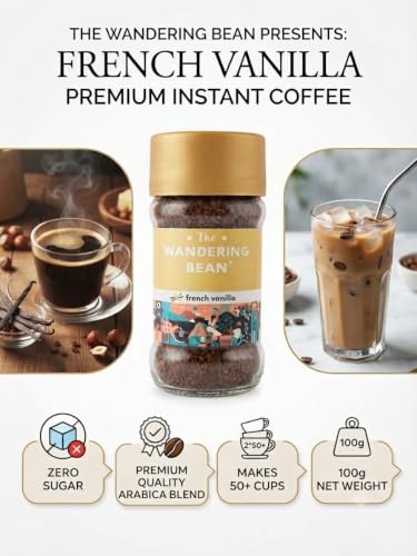 Image of The Wandering Bean French Vanilla Instant Coffee | Rich & Smooth Blend | 100gm | Premium Gifting Hamper for Coffee Lovers | Festive Gift | Instant Coffee Powder