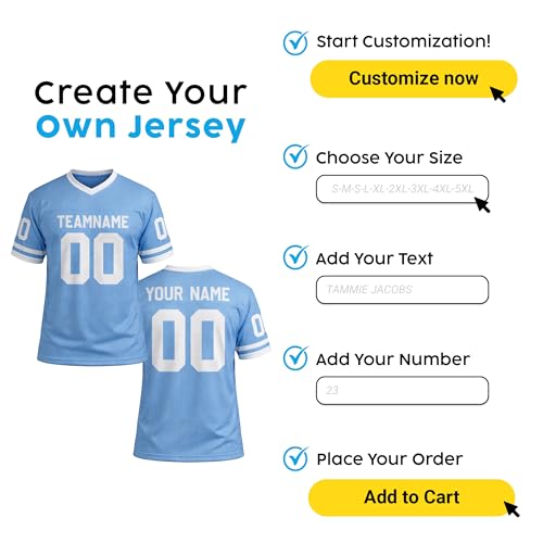 Custom Football Jerseys - Personalized American Football Uniforms with Your Name Number Logo, Customized Make Your Own Team Jersey for Men Women Unisex, Game Day Outfit Practice Shirts Gift for Fans