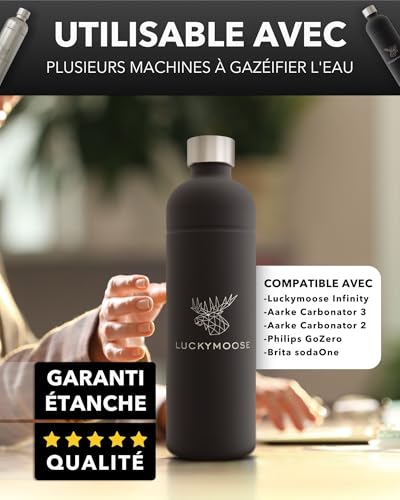 Luckymoose Infinity Lot de 2 Bouteilles en Inox machine a gazeifier l'eau 1,25L noir – Compatibles avec la série LM Infinity, Aarke Carbonator 3 et Brita SodaOne – Écologique & incassable – vue 4