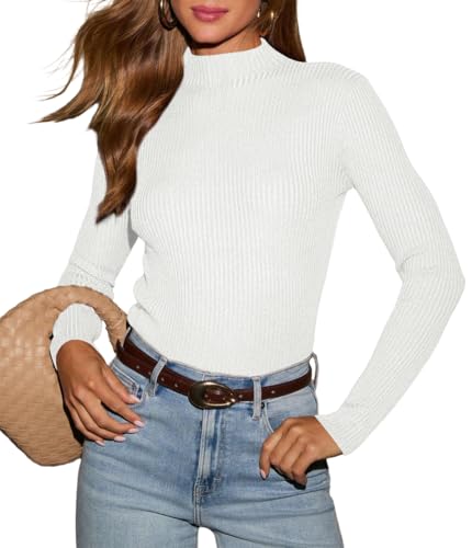 Image of Lacozy Women's Mock Neck Long Sleeve Tops Dressy Casual Fitted Ribbed Basic T Shirts