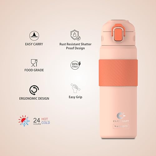 Image of Clay Craft Vacbott Vaccum Amber Double Walled 18 Hours Hot and 24 Hours| Cold Water Bottle Vacuum Insulated|Thermosteel| Flask Bottle 700 ml|Travelling|BPA-Free|BIS Certified|1Year Limited Warranty