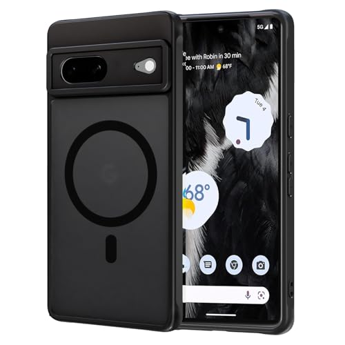 AOMYKE für Google Pixel 7 Hülle Magnetisch Kompatibel mit MagSafe Transluzente Matte Anti-Fingerabdruck Kratzfeste PC Rückseite + TPU Bumper Stoßfeste Handyhülle Schwarz