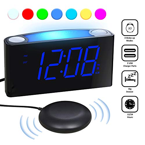 Loud vibrating Alarm Clock with Bed Shaker for Bedrooms, Heavy Sleepers Deaf Hard