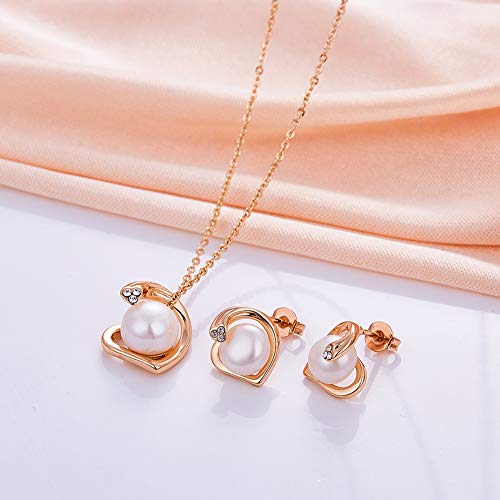 Conjunto de Joyas Mujer con Corazón, Perlas y Oro Rosa 4