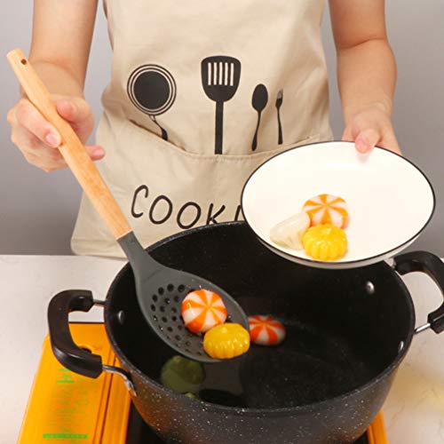 Cabilock 3Pcs Kitchen Silicone Skimmer Slotted Spoon Cooking Utensils With Wood Handle (Grey,Pink,Green) #TOP1