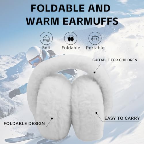 4 Pcs Kids Winter Earmuffs Kid Magic Gloves Set, Plush Earmuffs and Gloves for Toddler Baby Girls 5-12 Years Old Winter Ear Warmer Set (Black+White)2