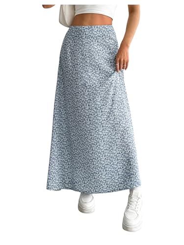 Women's Ditsy Floral Maxi Skirts Elastic High Waisted Flared Hem Summer Beach Long Skirt
