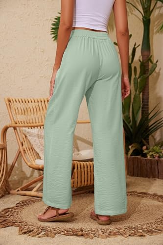 Image of KICZOY Women Flowy Pants Drawstring Waist Wide Leg Palazzo Beach Pants Loose Fit with Pockets