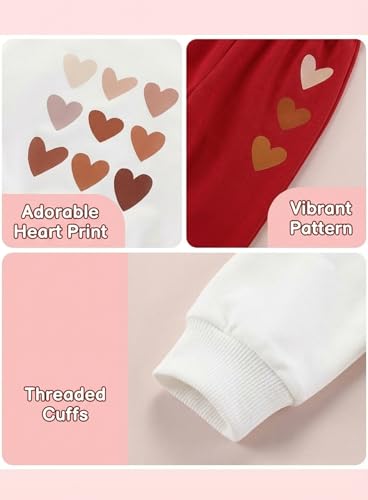 Image of Cute Toddler Girls Sweatsuit - Casual Heart Print Child Clothes Fall Outfit