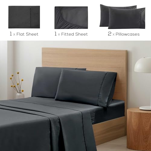 Mueller Luxury 4 Piece Twin Sheets Set - Ultra-Soft 1800 Series, Cooling & Breathable Twin Bed Sheets Sets, Hotel Quality Bedding, Deep Pocket up to 16" - Hypoallergenic, Wrinkle-Resistant, Dark Grey